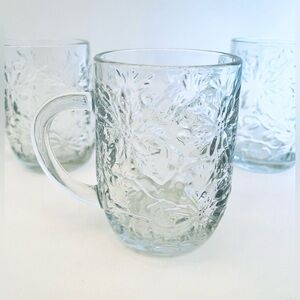 3 Princess House Fantasia Crystal Cups Poinsettias 9oz Mugs 516 Glass Coffee Tea